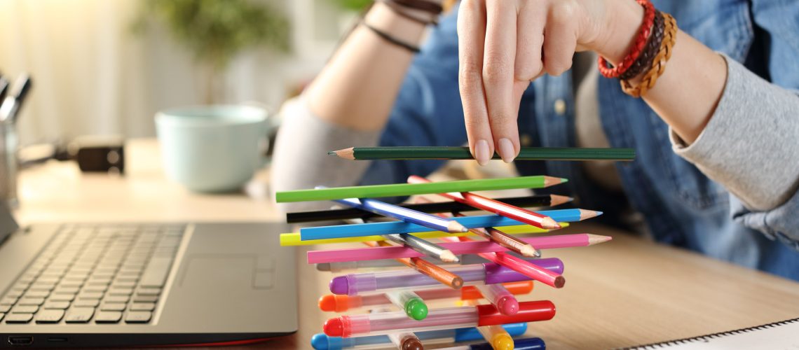 Bored lazy student girl wasting time at home